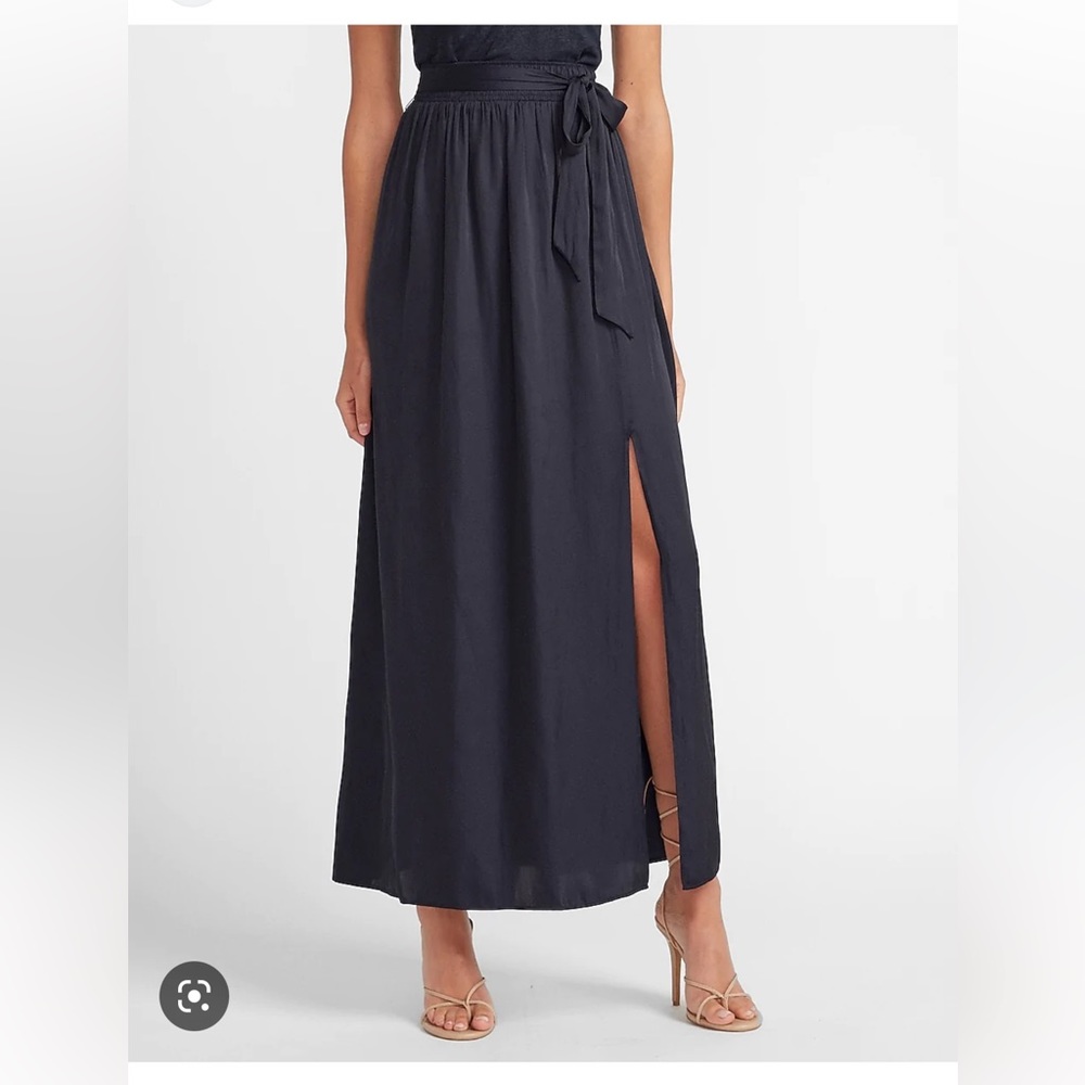 Express High Waisted Tie Front Slit Maxi Skirt